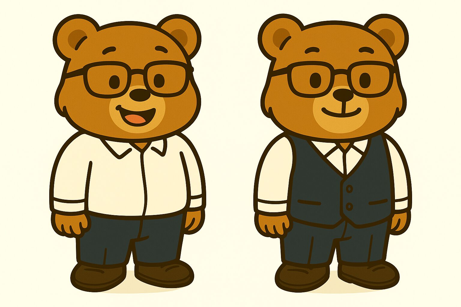 シャツ姿のクマとベストを着たクマ