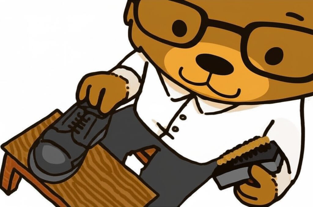 靴磨きをするクマ