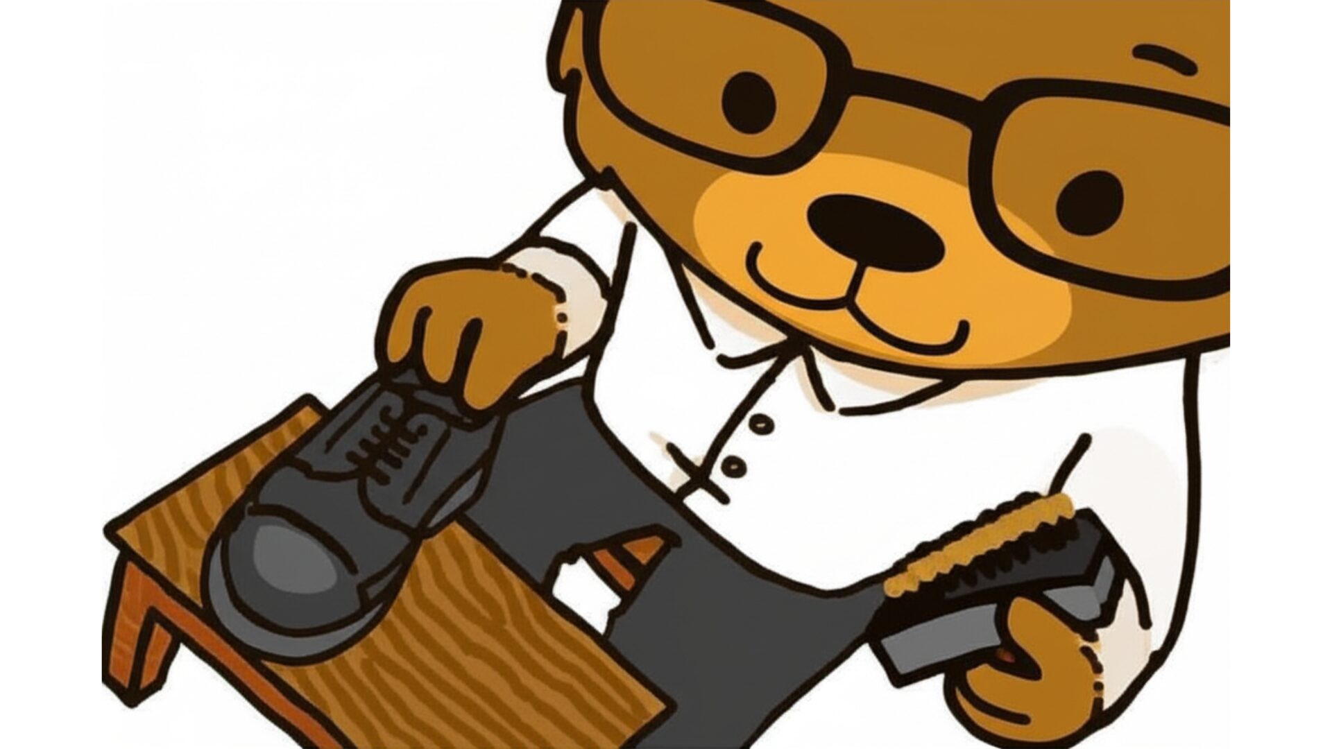 靴にブラシをかけるくま