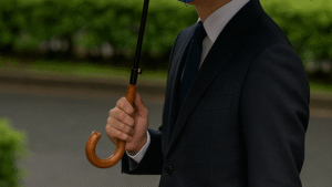 傘をさすビジネスマン