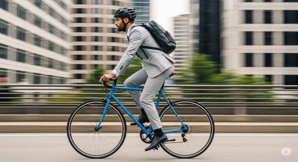 自転車通勤するビジネスマン