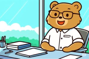 クールビズスタイルで仕事をするクマ