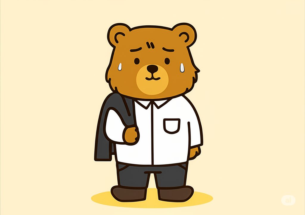 ジャケットを脱いで暑そうなクマ