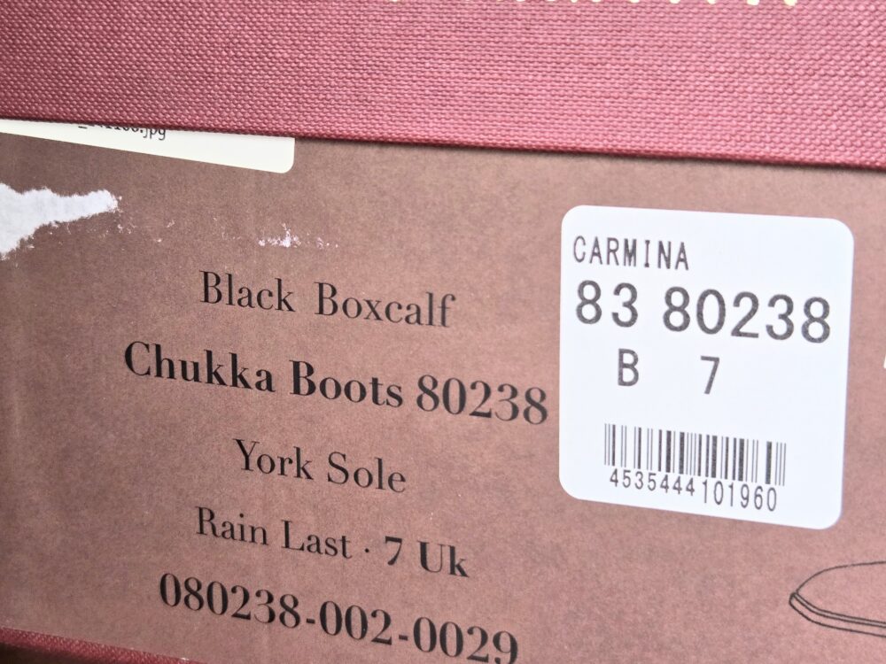 カルミーナ80238の箱ラベルと製品仕様
